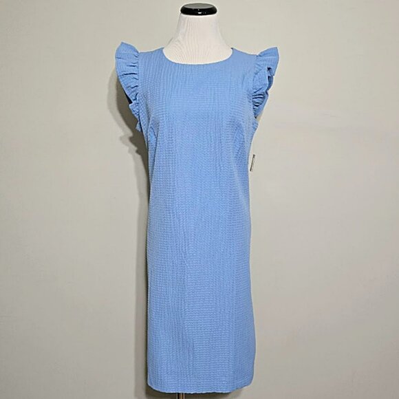 Nwt JH Blue Dress 10 Womens Ruffle Sleeve Feminine Casual Classic Preppy Shift - Picture 3 of 14